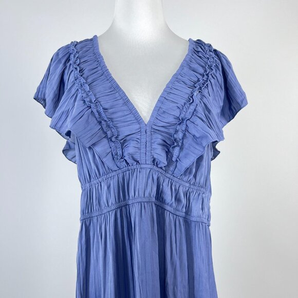 NWOT ANTHROPOLOGIE Ruffled Tiered Midi Dress In Blue Size XLP - Picture 3 of 13